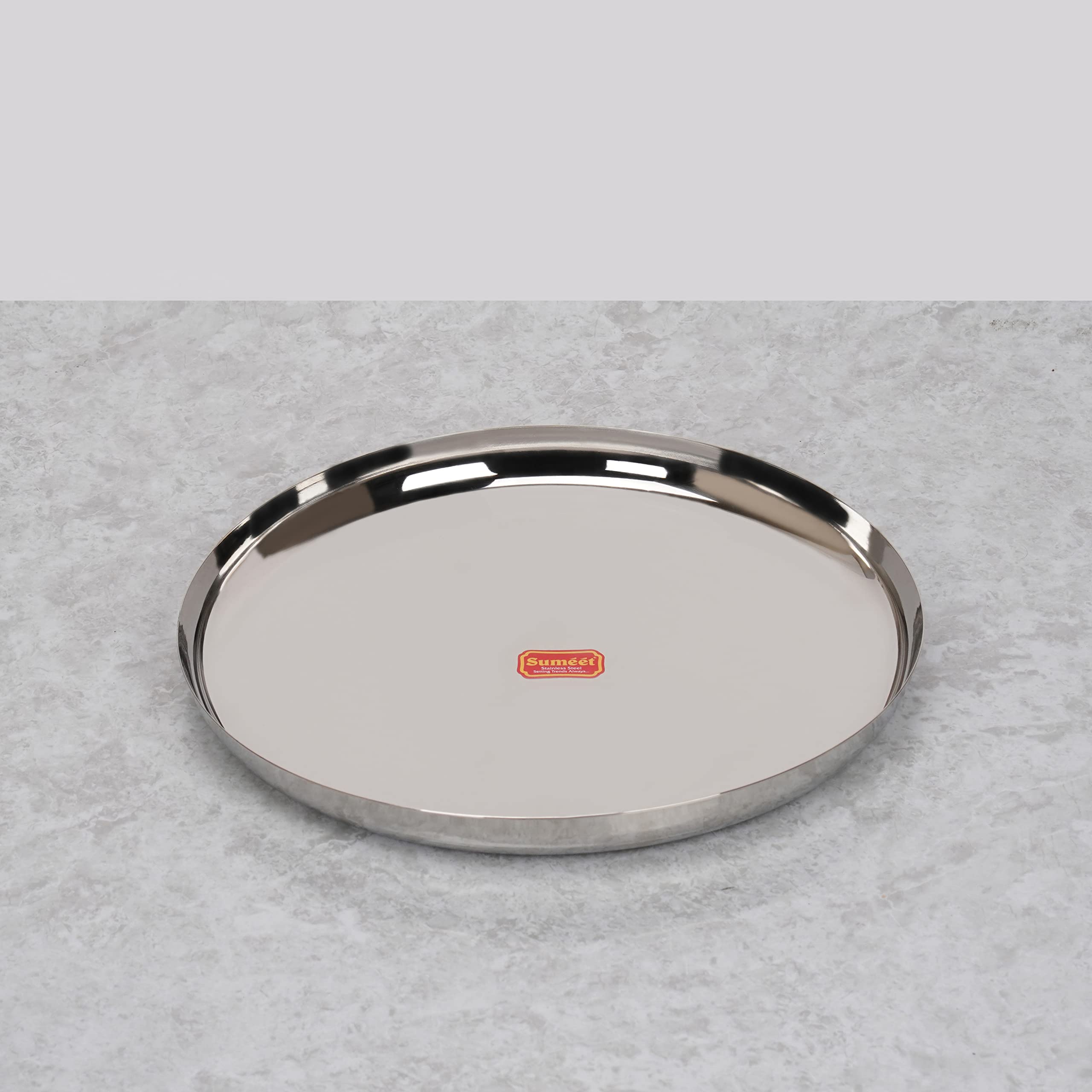 Sumeet Stainless-Steel Apple Shape Heavy Gauge Dinner Plates with Mirror Finish-34.6cm Dia, 1pc, Silver